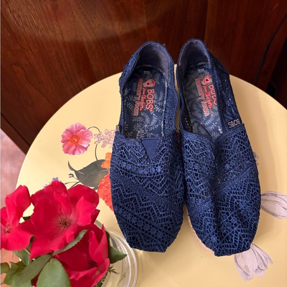 BOBS from Skechers Deep Blue Crochet Wedges Cozy! - Picture 1 of 1